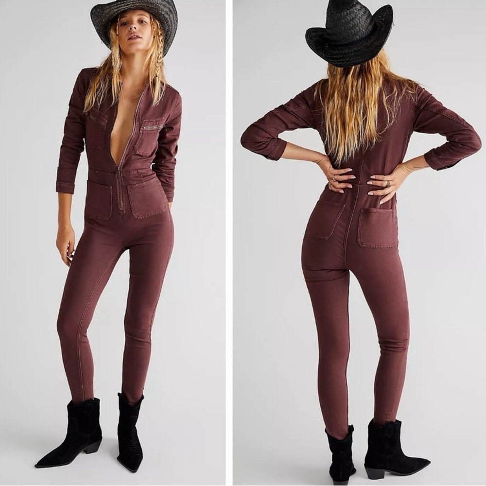 Free People Lennox Utility Style Denim Jumpsuit in Bitter Barks (Size Small)